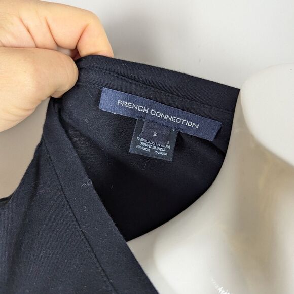 French Connection Black Tim Tim Marie Puff Sleeve Top Small Jersey Knit - Picture 9 of 10